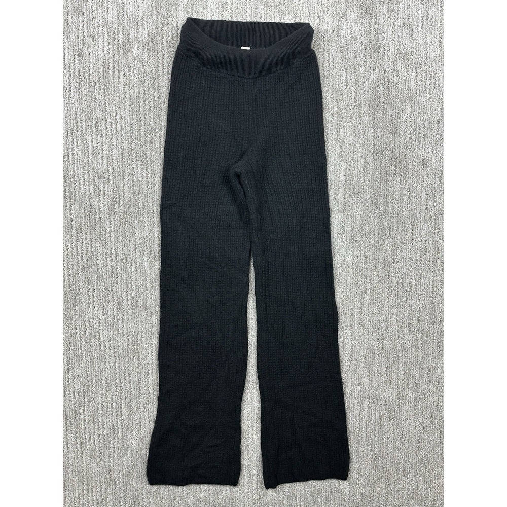 Alo Yoga Cashmere High-Waist Plush Waffle Pant Size XS Wide Leg Black Loungewear